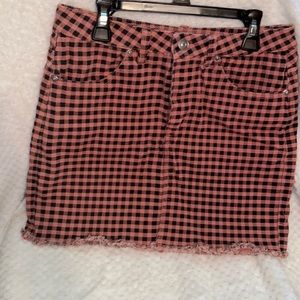 Pink checkered zip up skirt